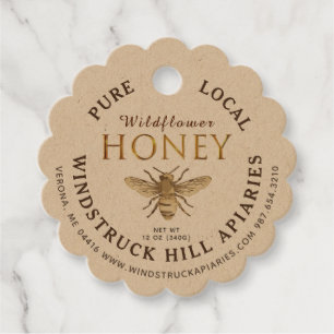 Metallic Gold on Kraft Scalloped Honey Tag Bee
