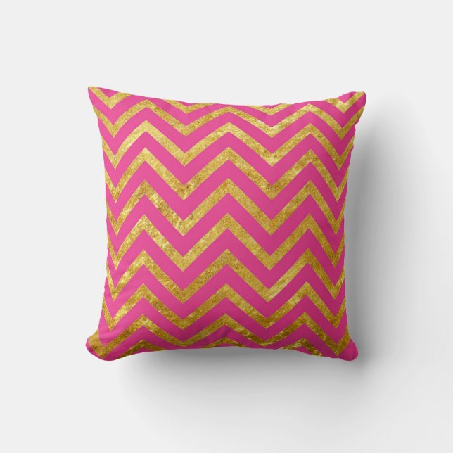 Metallic gold pink Chevrons Cushion (Front)
