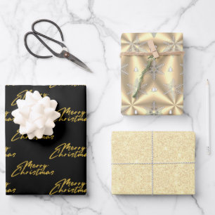 Metallic Gold Platinum Black Christmas  Wrapping Paper Sheet
