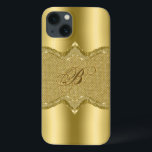 Metallic Gold print With Diamonds Pattern iPhone 13 Case<br><div class="desc">Shiny metallic gold look print with gold diamonds texture print pattern. Custom and optional monogram.</div>