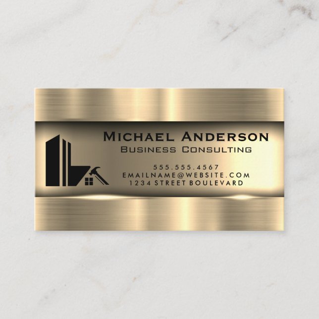 Metallic Gold | Real Estate Logo Business Card (Front)