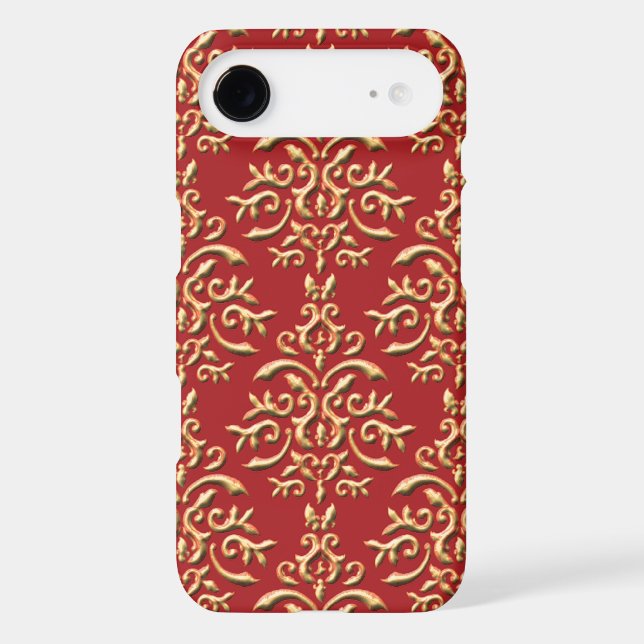 Metallic Gold Red Damask Pattern Case-Mate iPhone Case (Back)