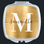 Metallic Gold Signature Monogram Compact Mirror<br><div class="desc">Create your own girly personalised name and monogrammed compact mirror for a bridesmaid.
The gold faux metallic foil digital art graphic will print like a photo.
The black and white contemporary monogram with elegant signature style calligraphy design can be customised.</div>