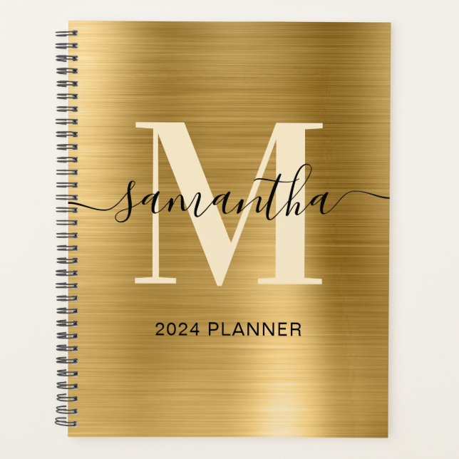 Metallic Gold Signature Monogram Planner (Front)