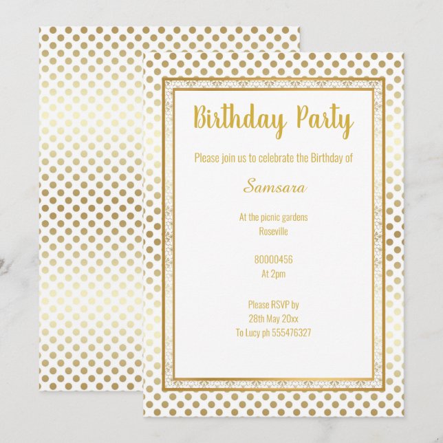 METALLIC GOLD SPOT LAYERED BIRTHDAY INVITATION (Front/Back)