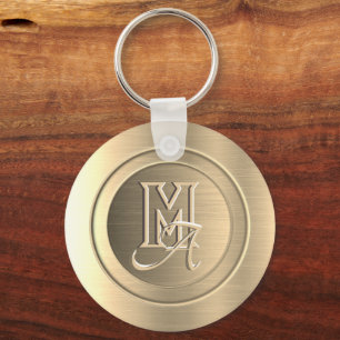 Metallic Gold Steel Engraved Monogram Key Ring