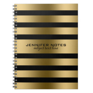 Metallic Gold Stripes Black Background Spiral Notebook