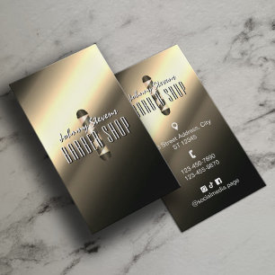 Metallic gold texture barber pole barbershop  business card