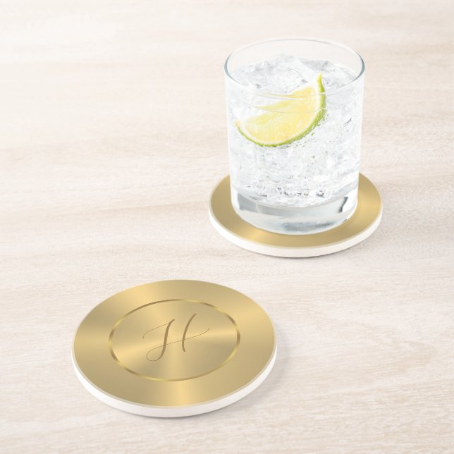 Metallic gold texture custom monogram coaster (Side)