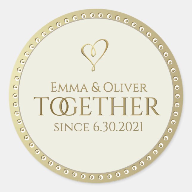 Metallic Gold TOGETHER Wedding Label with Heart  (Front)