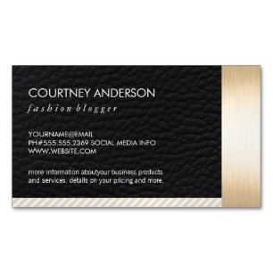 Metallic Gold Trim and Leather with Stripes Magnetic Business Card