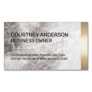 Metallic Gold Trim Marble and Leather Magnetic Business Card
