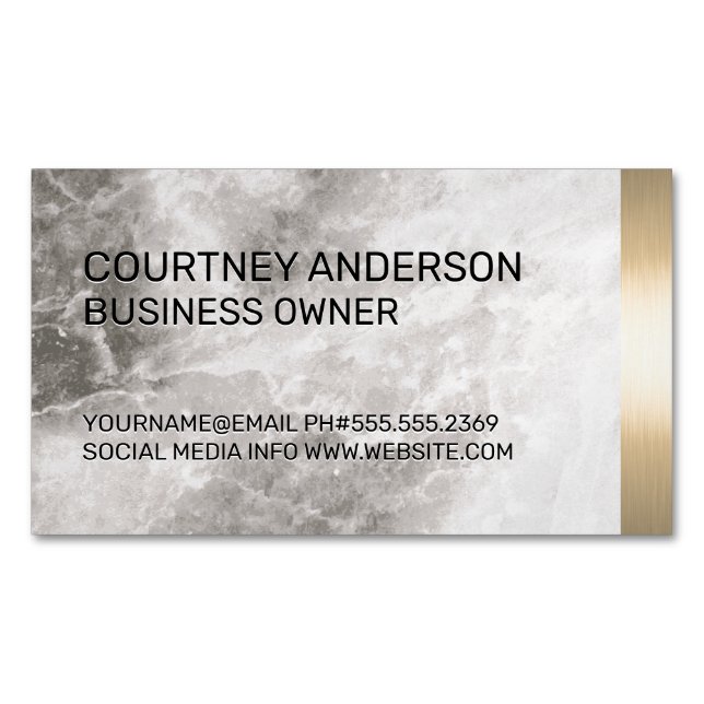 Metallic Gold Trim Marble and Leather Magnetic Business Card (Front)