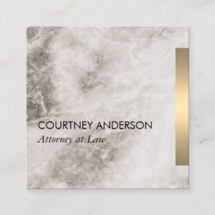 Metallic Gold Trim Marble and Leather Square Business Card