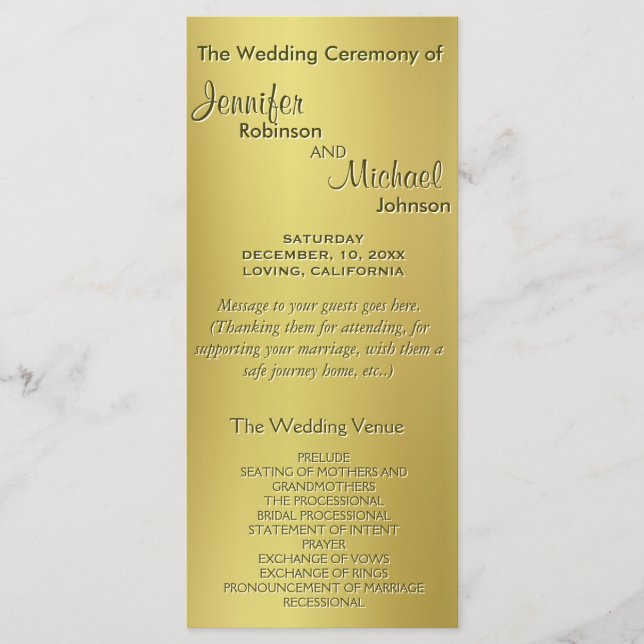 Metallic Gold Wedding Program Programme (Front)