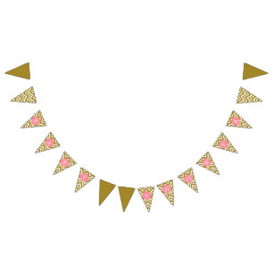 Metallic Gold, White and Pink Chevron Baby Shower Bunting