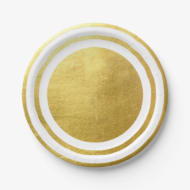 Metallic Gold White Generic Wedding Paper Plate (Front)