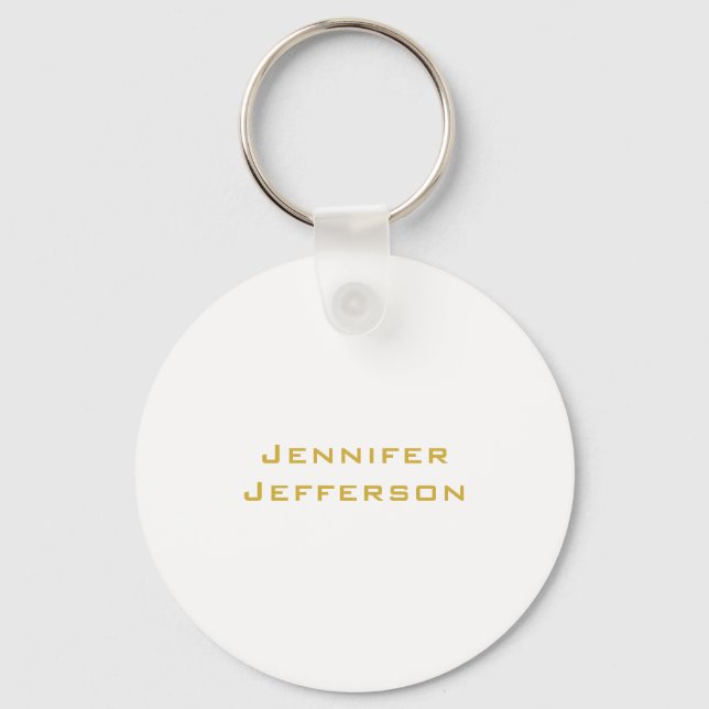 Metallic Gold & White Professional Modern Elegant Key Ring (Front)