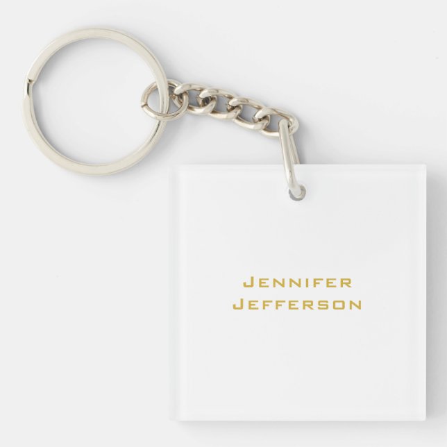 Metallic Gold & White Professional Modern Elegant Key Ring (Front)