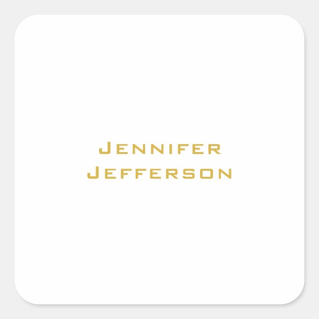 Metallic Gold & White Professional Modern Elegant Square Sticker (Front)