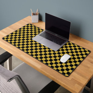 Metallic Gold with Black Square Pattern Desk Mat