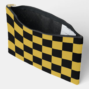 Metallic Gold with Black Square Style Pattern Accessory Pouch