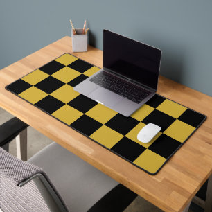 Metallic Gold with Black Square Style Pattern Desk Mat
