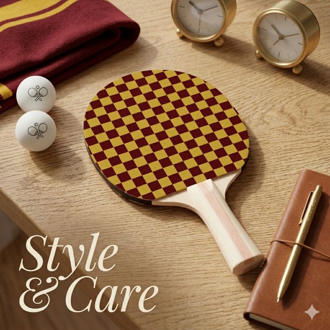 Metallic Gold with Maroon Square Style Pattern Ping Pong Paddle (Metallic Gold with Maroon Square Style Pattern Ping Pong Paddle)