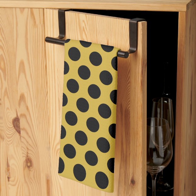 Metallic Gold with Modern Black Dot Style Tea Towel (Thirds Fold)