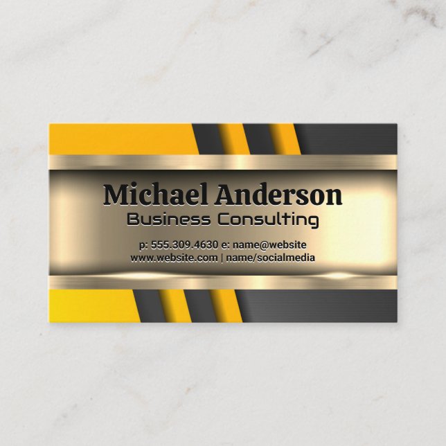 Metallic Gold | Yellow Black Industrial Business Card (Front)