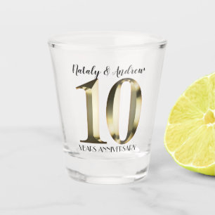 Metallic golden 10th Wedding Anniversary Shot Glass