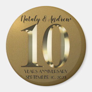 Metallic golden 10th Wedding Magnet