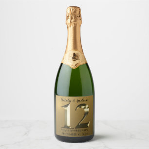 Metallic golden 12th Wedding Anniversary Sparkling Sparkling Wine Label