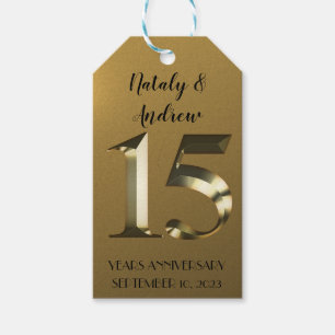 Metallic golden 15th Wedding Anniversary Gift Tags