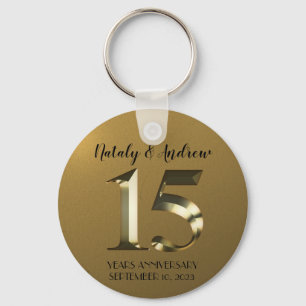 Metallic golden 15th Wedding Anniversary Key Ring