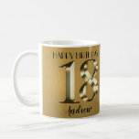 Metallic golden 18th birthday coffee mug<br><div class="desc">Happy 18th birthday. 18 years. Golden metallic label.</div>