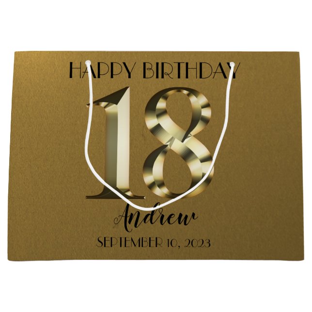 Metallic golden 18th birthday large gift bag (Front)