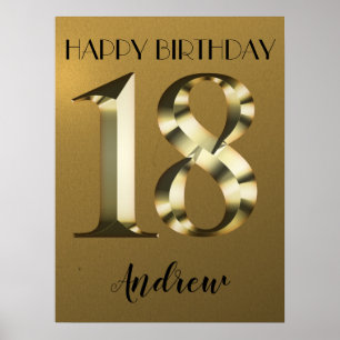 Metallic golden 18th birthday poster