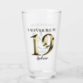 Metallic golden 19th birthday glass