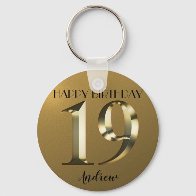 Metallic golden 19th birthday key ring (Front)