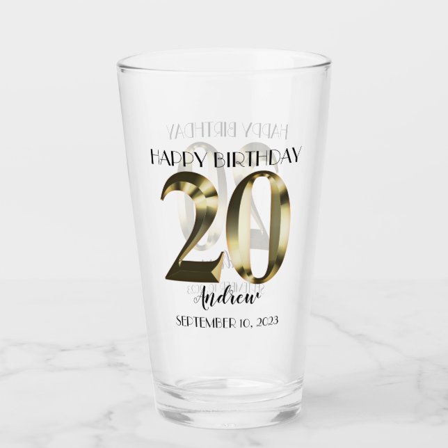 Metallic golden 20th birthday glass (Front)