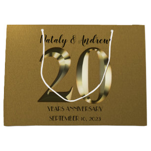 Metallic golden 20th Wedding Anniversary Large Gift Bag