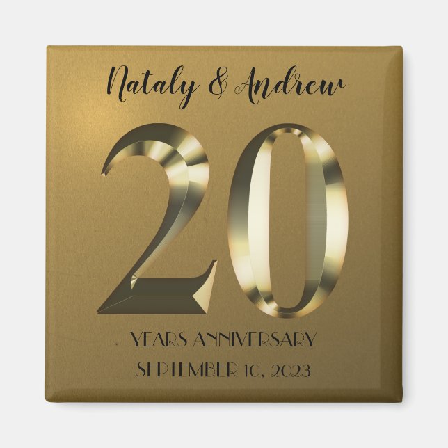 Metallic golden 20th Wedding Anniversary Magnet (Front)