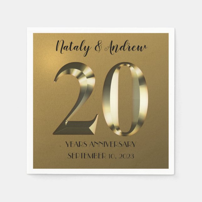 Metallic golden 20th Wedding Anniversary Napkin (Front)