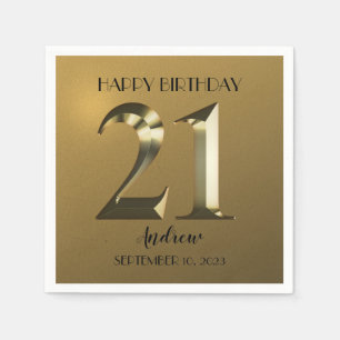 Metallic golden 21st birthday napkin