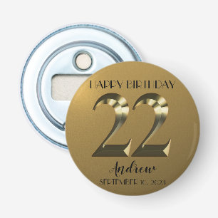 Metallic golden 22th birthday bottle opener