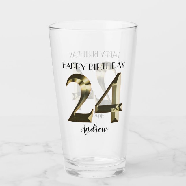 Metallic golden 24th birthday glass (Front)