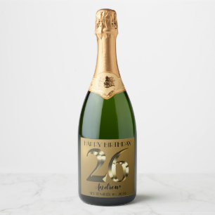 Metallic golden 26th birthday champagne label