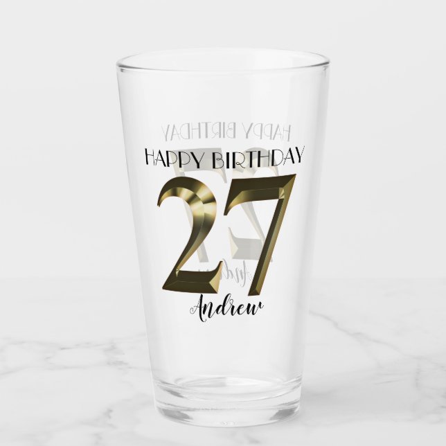 Metallic golden 27th birthday glass (Front)