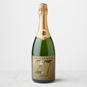 Metallic golden 27th birthday sparkling wine label